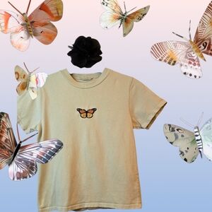 Brandy Melville Butterfly Embroidered Baby Tee John Galt Flight Top Size Small